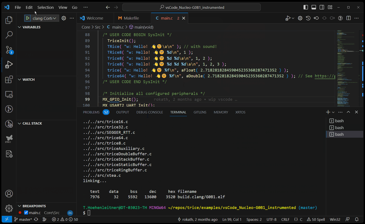 Trice source and completed example build
