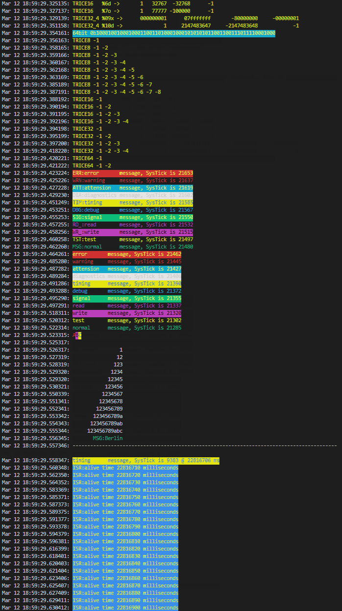 Colored Trice log output with timestamps
